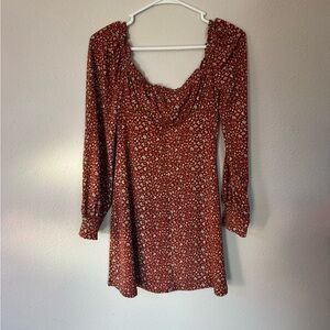Lush Rust Orange Floral Long Sleeve Dress